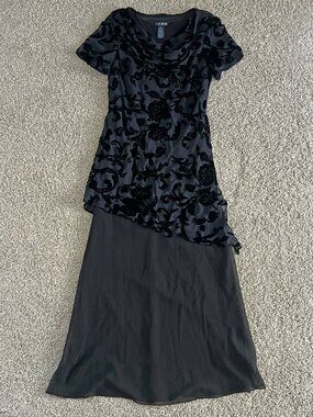 Y2K Beaded Velvet Maxi Dress Black Cowl Neck Whimsigoth Formal Eva Blue Size 10
